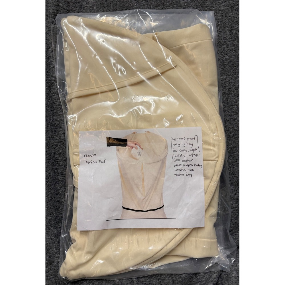 GroVia Perfect Pail Hanging Cloth Diaper Wet Bag Cream Moisture Proof Zip Bottom